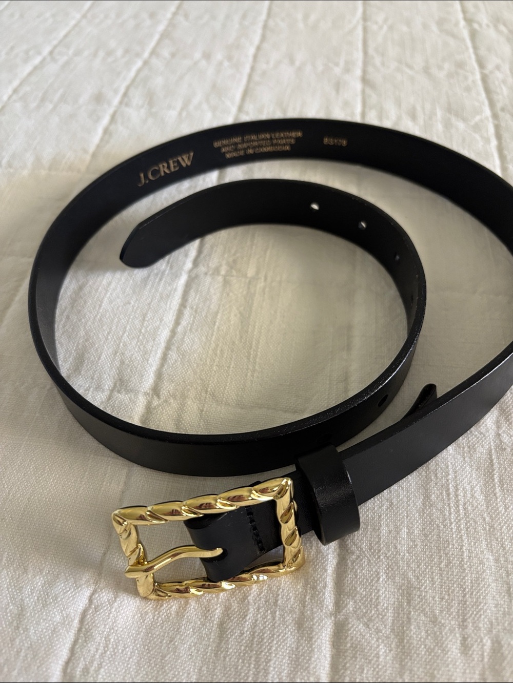 J. Crew Black Leather Belt with Gold Rope-Style Buckle